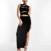 ASOS DESIGN - Vestito Midi Accollato In Tessuto Nero Con Intagli