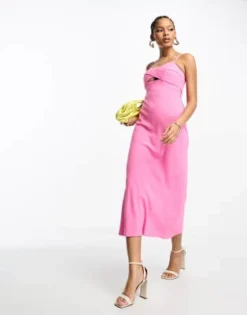 ASOS DESIGN - Vestito Midi Rosa Slavato Con Incrocio Sul Seno E Allacciatura In Vita -Vendite ASOS Maternity || RIVER ISLAND || Monki 204722278 3