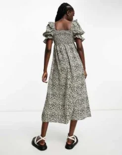 Wednesday's Girl - Vestito Al Polpaccio Con Bustino Arricciato E Stampa Leopardata A Fiori Beige -Vendite ASOS Maternity || RIVER ISLAND || Monki 204723049 3