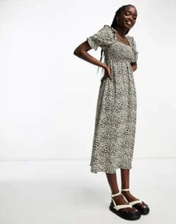 Wednesday's Girl - Vestito Al Polpaccio Con Bustino Arricciato E Stampa Leopardata A Fiori Beige -Vendite ASOS Maternity || RIVER ISLAND || Monki 204723049 4