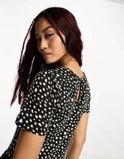 Wednesday's Girl - Vestito Midi A Balze Nero A Pois Sfumati -Vendite ASOS Maternity || RIVER ISLAND || Monki 204723157 4