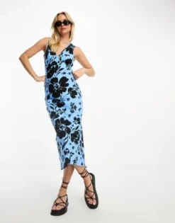 Wednesday's Girl - Vestito Al Polpaccio Sinuoso Blu Con Stampa Vistosa A Fiori -Vendite ASOS Maternity || RIVER ISLAND || Monki 204723254 3