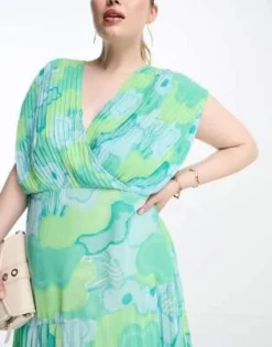 ASOS DESIGN Curve - Vestito Midi Con Scollo A V Blu A Fiori Con Corpino A Pieghe E Fondo A Balze -Vendite ASOS Maternity || RIVER ISLAND || Monki 204729839 3