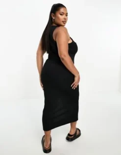 River Island Plus - Vestito Midi Nero A Coste Con Scollo A Vogatore -Vendite ASOS Maternity || RIVER ISLAND || Monki 204735830 4