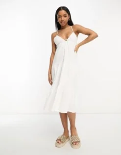 PULL & BEAR Pull&Bear - Vestito Grembiule Midi Bianco Con Fascette Sottili -Vendite ASOS Maternity || RIVER ISLAND || Monki 204746428 4