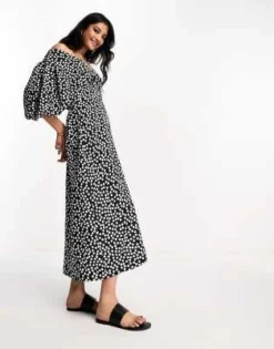 River Island - Vestito Midi Nero A Pois Con Maniche A Sbuffo -Vendite ASOS Maternity || RIVER ISLAND || Monki 204751093 3