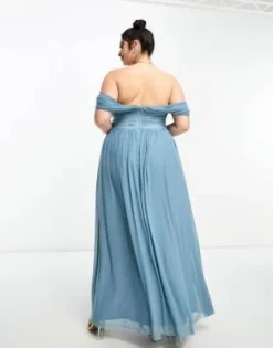 Little Mistress Plus - Vestito Lungo Da Damigella In Rete Blu Raccolta Con Scollo Bardot -Vendite ASOS Maternity || RIVER ISLAND || Monki 204759784 3