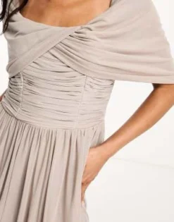 Little Mistress - Vestito Midi Da Damigella In Rete Color Visone Raccolta Con Scollo Bardot -Vendite ASOS Maternity || RIVER ISLAND || Monki 204759920 3