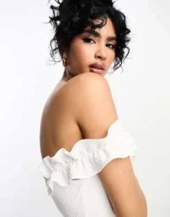 Little Mistress - Vestito Midi Bianco Con Gonna A Ruota E Scollo Alla Bardot -Vendite ASOS Maternity || RIVER ISLAND || Monki 204759936 3