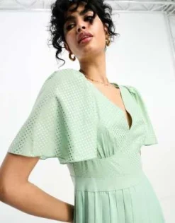 Little Mistress - Vestito Midi Verde Salvia Con Scollo Profondo E Maniche Con Volant -Vendite ASOS Maternity || RIVER ISLAND || Monki 204759951 4