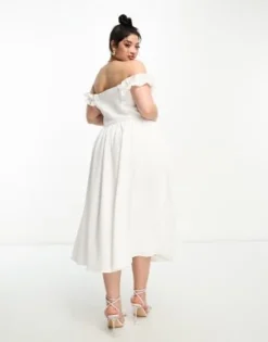 Little Mistress Plus - Vestito Midi Bianco Con Gonna A Ruota E Scollo Alla Bardot -Vendite ASOS Maternity || RIVER ISLAND || Monki 204759967 3