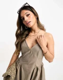 ASOS DESIGN - Vestito Skater Midi In Cotone Tortora Con Vita Scesa -Vendite ASOS Maternity || RIVER ISLAND || Monki 204760591 4