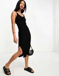 River Island - Vestito Midi Nero In Maglia A Coste Con Dettagli In Metallo -Vendite ASOS Maternity || RIVER ISLAND || Monki 204762559 1 black
