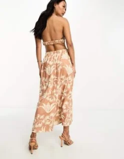 ASOS DESIGN - Vestito Midi Allacciato Al Collo Stampato Con Cut-out Sul Retro E Finiture Con Anello A D -Vendite ASOS Maternity || RIVER ISLAND || Monki 204765865 3