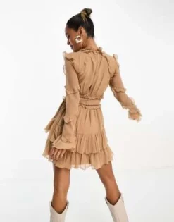 ASOS DESIGN - Vestito Corto Marrone Con Volant E Dettaglio Bottoni -Vendite ASOS Maternity || RIVER ISLAND || Monki 204777490 4