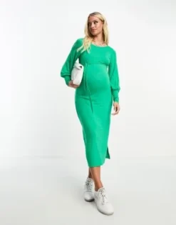 Mamalicious Maternity - Vestito Midi Verde Con Cintura Annodata E Scollo Ampio Sul Retro -Vendite ASOS Maternity || RIVER ISLAND || Monki 204785350 4