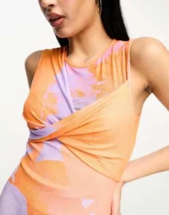 ASOS DESIGN - Vestito Midi Senza Maniche Con Incrocio Sul Davanti Arancione E Lilla A Fiori -Vendite ASOS Maternity || RIVER ISLAND || Monki 204787693 3