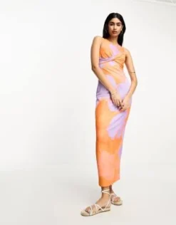 ASOS DESIGN - Vestito Midi Senza Maniche Con Incrocio Sul Davanti Arancione E Lilla A Fiori -Vendite ASOS Maternity || RIVER ISLAND || Monki 204787693 4