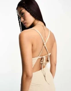 ASOS DESIGN - Vestito Midi Con Lacci Color Pietra Testurizzato Con Risvolto Sul Busto -Vendite ASOS Maternity || RIVER ISLAND || Monki 204787812 3