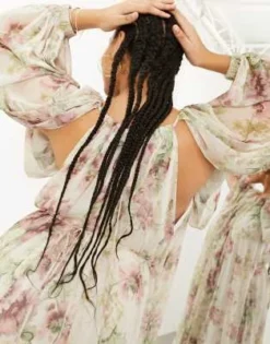 ASOS Edition Curve - Vestito Lungo In Chiffon Color Crema A Fiori Vintage Con Maniche Con Spacco -Vendite ASOS Maternity || RIVER ISLAND || Monki 204793623 3