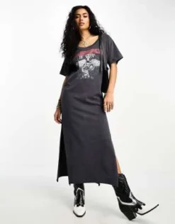 ASOS DESIGN - Vestito T-shirt Midi Grigio Slavato Con Spacco -Vendite ASOS Maternity || RIVER ISLAND || Monki 204797014 4