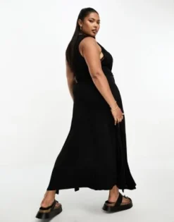 ASOS DESIGN Curve - Vestito Midi Senza Maniche Girocollo Nero Con Gonna Allacciata Stile Pareo -Vendite ASOS Maternity || RIVER ISLAND || Monki 204798680 2