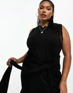 ASOS DESIGN Curve - Vestito Midi Senza Maniche Girocollo Nero Con Gonna Allacciata Stile Pareo -Vendite ASOS Maternity || RIVER ISLAND || Monki 204798680 3