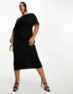 ASOS DESIGN Curve - Vestito Longuette Nero Con Pieghe Sulle Spalle -Vendite ASOS Maternity || RIVER ISLAND || Monki 204798695 4
