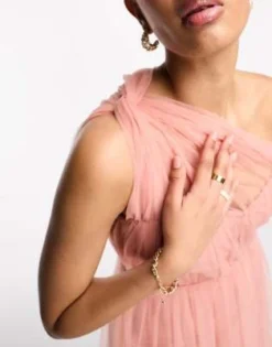 Lace & Beads - Vestito Midi Da Damigella Monospalla Color Cipria In Tulle Trasparente -Vendite ASOS Maternity || RIVER ISLAND || Monki 204804832 3