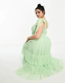 Esclusiva Lace & Beads Plus - Vestito Midi A Balze Verde Salvia Con Spalline Annodate -Vendite ASOS Maternity || RIVER ISLAND || Monki 204805572 3