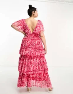 Esclusiva Lace & Beads Plus - Vestito Lungo Rosso A Fiori Con Maniche Con Volant -Vendite ASOS Maternity || RIVER ISLAND || Monki 204805579 4