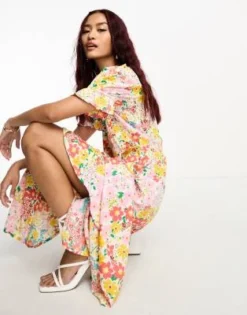 Esclusiva In The Style - Vestito Midi Con Bottoni E Maniche A Sbuffo A Fiorellini -Vendite ASOS Maternity || RIVER ISLAND || Monki 204806444 4