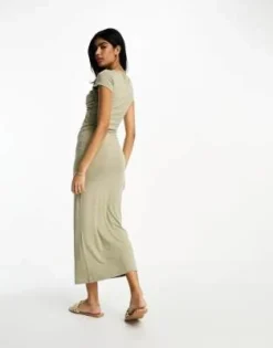 ASOS DESIGN - Vestito Midi Verde Salvia Con Bustino Intrecciato, Cut-out E Maniche Ad Aletta -Vendite ASOS Maternity || RIVER ISLAND || Monki 204807195 3