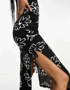 Esclusiva JDY Petite - Vestito Midi Con Apertura A Goccia E Spacco Laterale Nero A Fiori Bianchi -Vendite ASOS Maternity || RIVER ISLAND || Monki 204811818 3