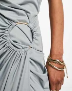 ASOS DESIGN - Vestito Midi Drappeggiato Grigio Tenue Con Spalle Scivolate E Dettaglio Ad Anello -Vendite ASOS Maternity || RIVER ISLAND || Monki 204812010 3