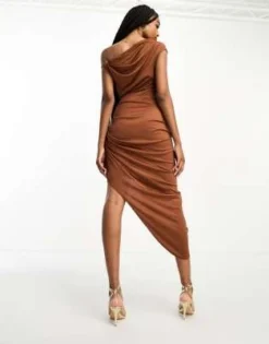 ASOS DESIGN Tall - Vestito Midi Cioccolato Con Spalle Scese Drappeggiate E Dettaglio Ad Anello -Vendite ASOS Maternity || RIVER ISLAND || Monki 204812022 3