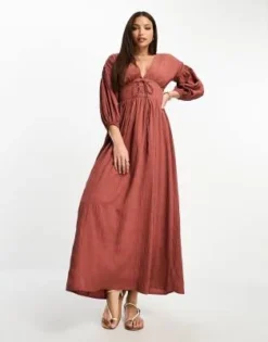 ASOS DESIGN Tall - Vestito Midi Testurizzato Color Ruggine Con Dettaglio A Reticolo -Vendite ASOS Maternity || RIVER ISLAND || Monki 204816058 4