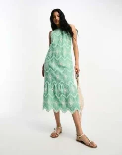 River Island - Vestito Midi Verde Bicolore In Pizzo Sangallo -Vendite ASOS Maternity || RIVER ISLAND || Monki 204820699 4