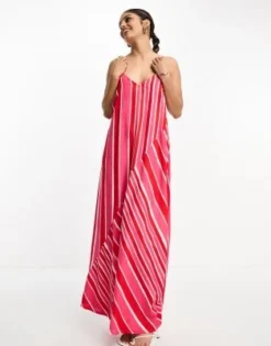 River Island - Vestito Lungo Rosa Asimmetrico A Righe Con Spalline Sottili -Vendite ASOS Maternity || RIVER ISLAND || Monki 204820957 4