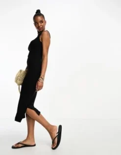 Vero Moda - Vestito Midi Senza Maniche Fasciante In Jersey Nero