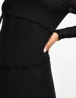 Vero Moda - Vestito Midi A Maniche Lunghe Con Collo Squadrato In Tessuto A Rete Nero -Vendite ASOS Maternity || RIVER ISLAND || Monki 204822015 3