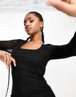 Vero Moda - Vestito Midi A Maniche Lunghe Con Collo Squadrato In Tessuto A Rete Nero -Vendite ASOS Maternity || RIVER ISLAND || Monki 204822015 4