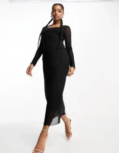 Vero Moda - Vestito Midi A Maniche Lunghe Con Collo Squadrato In Tessuto A Rete Nero -Vendite ASOS Maternity || RIVER ISLAND || Monki 204822015 5