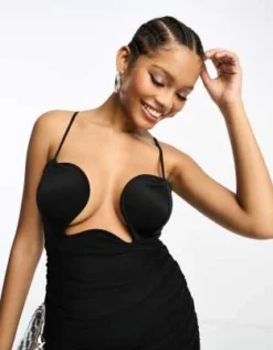 ASOS DESIGN - Vestito Midi Arricciato A Fascia Con Ferretto A U Nero -Vendite ASOS Maternity || RIVER ISLAND || Monki 204822762 4