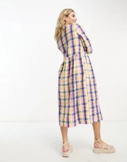 Monki - Vestito Grembiule Midi In Seersucker Giallo A Quadri -Vendite ASOS Maternity || RIVER ISLAND || Monki 204823667 3