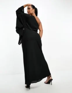 ASOS DESIGN Curve - Vestito Lungo Monospalla Nero Con Maniche Ampie -Vendite ASOS Maternity || RIVER ISLAND || Monki 204825205 2