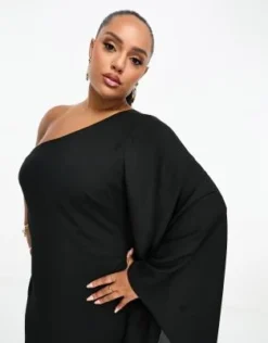 ASOS DESIGN Curve - Vestito Lungo Monospalla Nero Con Maniche Ampie -Vendite ASOS Maternity || RIVER ISLAND || Monki 204825205 3