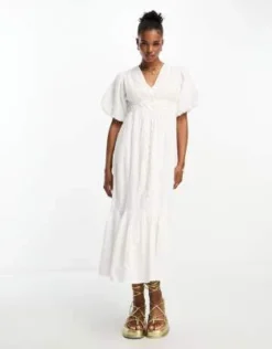 New Look - Vestito Midi Bianco Arricciato Con Bottoni -Vendite ASOS Maternity || RIVER ISLAND || Monki 204830360 3