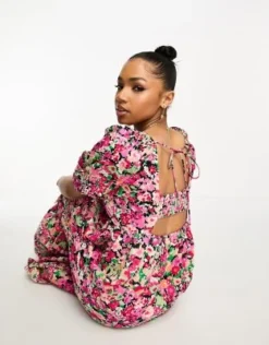 New Look - Vestito Midi Nero A Fiori Con Scollo Squadrato, Retro Arricciato E Maniche A Sbuffo -Vendite ASOS Maternity || RIVER ISLAND || Monki 204830387 3