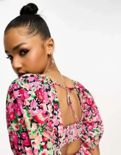 New Look - Vestito Midi Nero A Fiori Con Scollo Squadrato, Retro Arricciato E Maniche A Sbuffo -Vendite ASOS Maternity || RIVER ISLAND || Monki 204830387 4